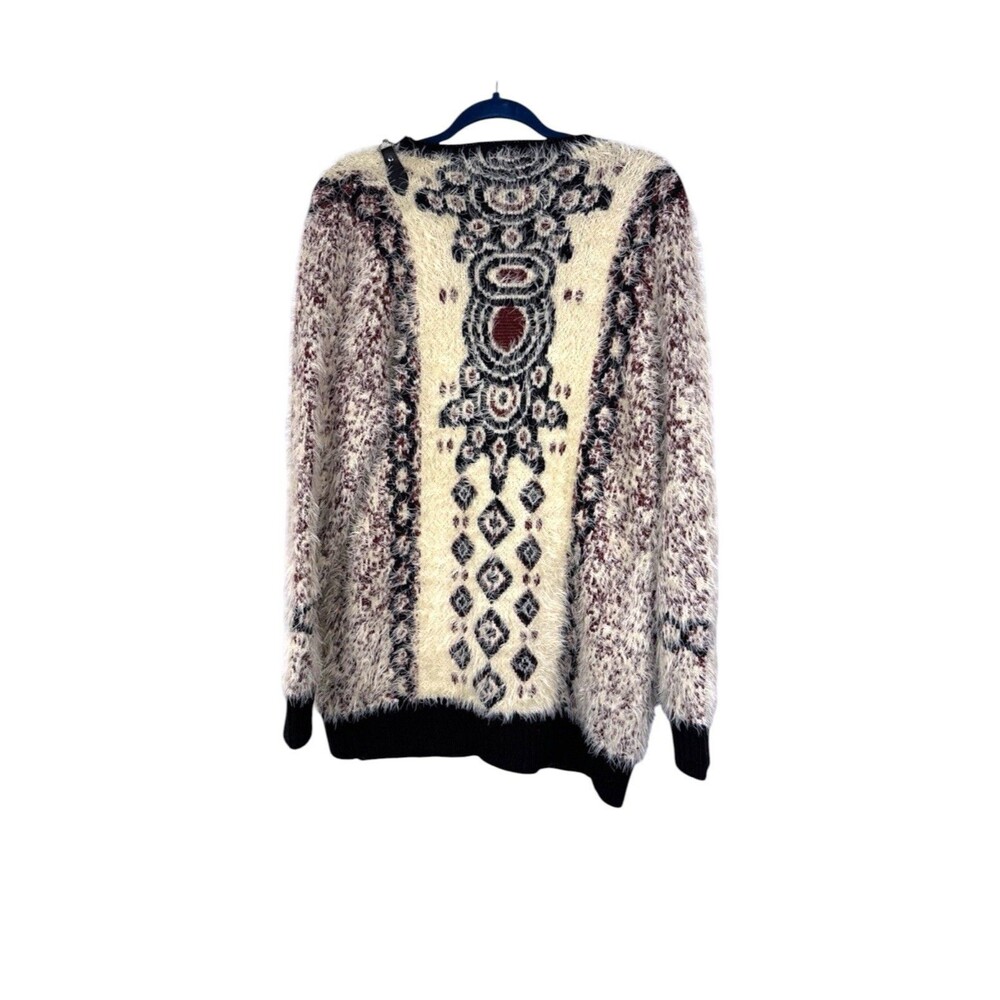 BCBG Eyelash Fuzzy Wrap Cardigan Sweater Womens Size M Tribal Southwest Cowgirl